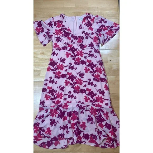 Liz Clairbone Floral Midi Trumpet Dress Pink Size 14 - Picture 4 of 6